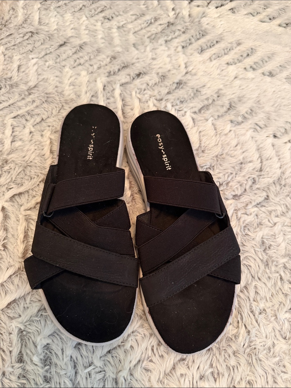 Easy Spirit Black Crisscross Slide Sandals stretch fit 1” heel 8M